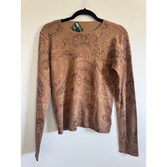 Lauren Ralph Lauren Sweaters - Lauren Ralph Lauren Silk Cashmere Paisley Sweater Brown Tan Long Sleeve Womens M